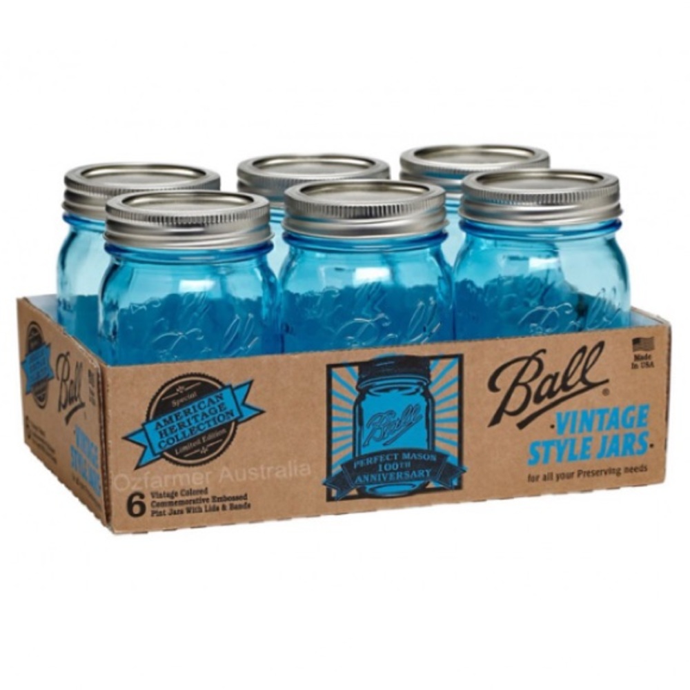 NWB Ball Mason Jar Heritage Collection Blue 6 Pint Jars 100 Year Limited Edition